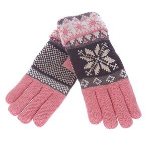 Winter Thicken Warm Women Gloves Knitted Wool Full Finger Mittens Snowflake Pink